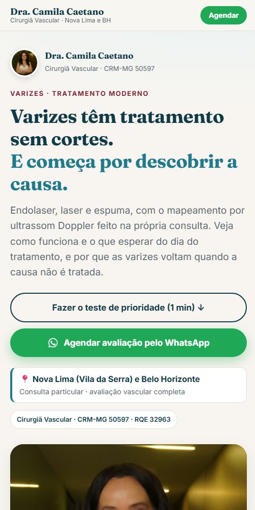 Página da Dra. Camila Caetano sobre varizes